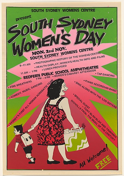 Artist: b'Lane, Leonie.' | Title: bSouth Sydney Women's Day. | Date: 1981 | Technique: b'screenprint, printed in colour, from three stencils' | Copyright: b'\xc2\xa9 Leonie Lane'