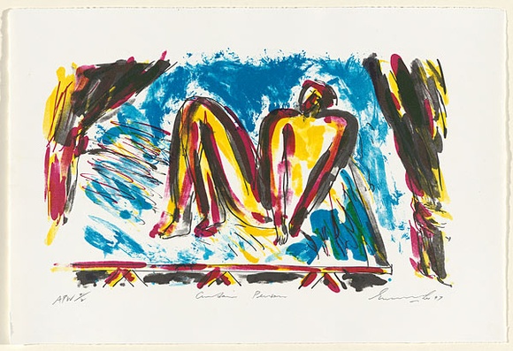 Artist: b'Lee, Graeme.' | Title: b'Curtain person' | Date: 1997, August | Technique: b'lithograph, printed in colour, from four stones'