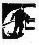 Artist: b'Kelly, William.' | Title: bKrapp's last tape | Date: 1963 | Technique: b'woodcut' | Copyright: b'\xc2\xa9 William Kelly'