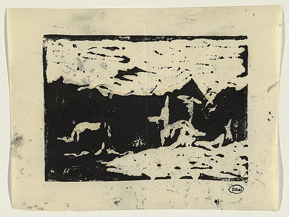 Artist: b'WILLIAMS, Fred' | Title: b'Landscape, Kent' | Date: c.1954 | Technique: b'linocut, printed in black ink, from one block' | Copyright: b'\xc2\xa9 Fred Williams Estate'