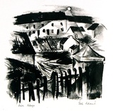 Artist: b'Adams, Tate.' | Title: b'Irish Village.' | Date: c.1955 | Technique: b'lithograph, printed in black ink, from one zinc plate'