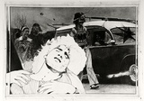 Artist: b'SHOMALY, Alberr' | Title: b'(Alberr in foreground - 3 figures & car)' | Date: 1973 | Technique: b'photo-etching and etching, printed in black ink, from one plate'