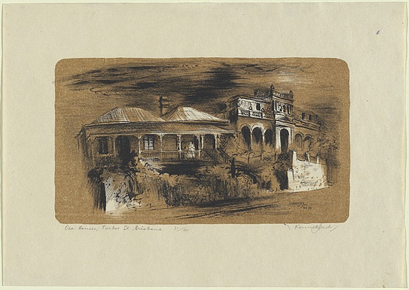 Artist: b'Jack, Kenneth.' | Title: b'Old houses, Turbot Street, Brisbane' | Date: 1952 | Technique: b'lithograph, printed in colour, from two zinc plates' | Copyright: b'\xc2\xa9 Kenneth Jack. Licensed by VISCOPY, Australia'