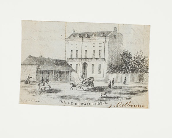 Title: b'Prince of Wales Hotel' | Date: c.1852 | Technique: b'lithograph, printed in black ink, from one stone'