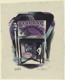 Artist: b'Jack, Kenneth.' | Title: bDr Zimmler's Dispensary | Date: 1953 | Technique: b'lithograph, printed in colour, from three zinc plates' | Copyright: b'\xc2\xa9 Kenneth Jack. Licensed by VISCOPY, Australia'