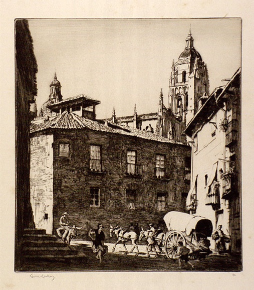 Artist: b'LINDSAY, Lionel' | Title: b'The little square, Segovia' | Date: 1928 | Technique: b'drypoint, printed in brown ink with plate-tone, from one plate' | Copyright: b'Courtesy of the National Library of Australia'