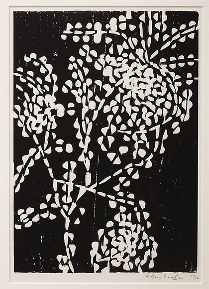 Artist: b'Grey-Smith, Guy' | Title: b'Karri forest foliage' | Date: 1975 | Technique: b'woodcut, printed in black ink, from one block'