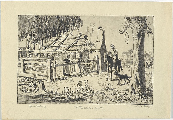 Artist: b'LINDSAY, Lionel' | Title: bThe Free Selector's daughter | Date: 1935 | Technique: b'etching, printed in black ink, from one plate' | Copyright: b'Courtesy of the National Library of Australia'