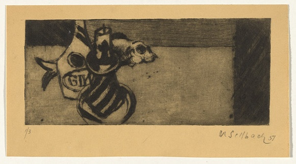 Artist: b'SELLBACH, Udo' | Title: b'Still life' | Date: 1951 | Technique: b'drypoint and etching, printed in black ink with plate-tone, from one plate'