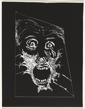 Title: not titled [wide-eyed and screaming] | Date: c.1993 | Technique: cliché-verre, printed in black, from hand-drawn glass negative