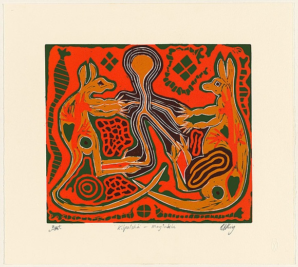 Artist: b'Davis-King, Graham.' | Title: b'Kilpatsha - Mayinku' | Date: 2007 | Technique: b'linocut, printed in colour, from four blocks'