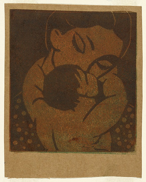 Artist: b'Bell, George..' | Title: b'not titled (mother and child).' | Date: c.1940 | Technique: b'linocut, printed in black ink, from one block'