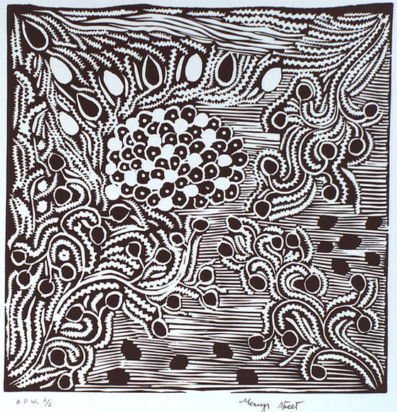 Artist: b'STREET, Mervyn' | Title: b'Bush food' | Date: 1999, September | Technique: b'linocut, printed in black ink, from one block'