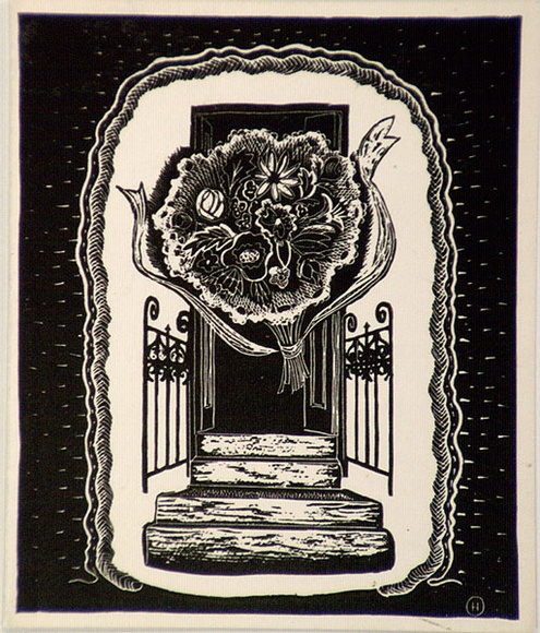 Artist: b'OGILVIE, Helen' | Title: b'Greeting card: Christmas from Stanley Co Pty Ltd' | Technique: b'wood-engraving, printed in black ink, from one block'