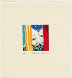 Artist: RENNIE, Marian | Title: Not titled [two faces and three yellow lines]. | Date: 1995 | Technique: screenprint, printed in colour, from seven stencils