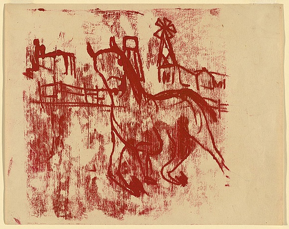 Artist: b'Nolan, Sidney.' | Title: b'Horse and windmill' | Date: c.1946 | Technique: b'transfer drawing'