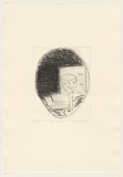 Title: b'Glass and books' | Date: 1985 | Technique: b'drypoint, printed in black ink, from one perspex plate'