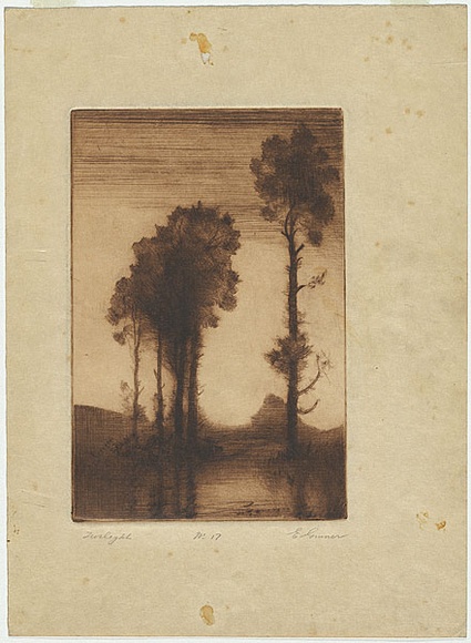 Artist: b'Gruner, Elioth.' | Title: b'Twilight.' | Date: 1931, 14 July | Technique: b'drypoint, printed in black ink, from one plate'