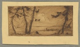 Artist: b'Coleman, Constance.' | Title: b'(Tree with distant ship on the bay).' | Date: c.1944 | Technique: b'etching, printed in brown ink with plate-tone, from one plate'
