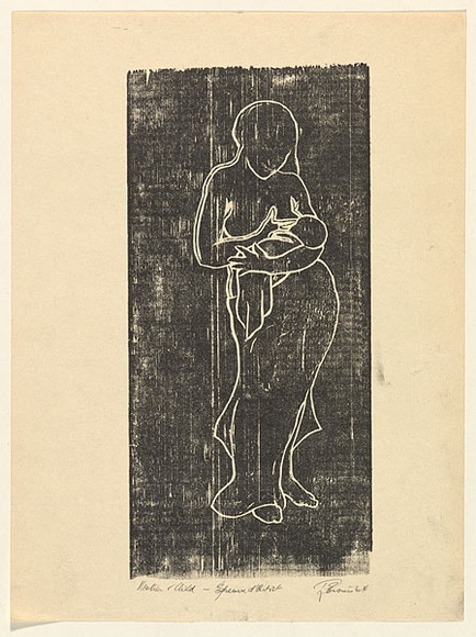 Artist: b'EWINS, Rod' | Title: b'Mother and child.' | Date: 1964 | Technique: b'woodcut, printed in black ink, from one baltic pine block'
