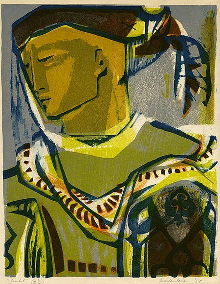 Title: b'Hamlet' | Date: 1958 | Technique: b'linocut, printed in colour, from multiple blocks'