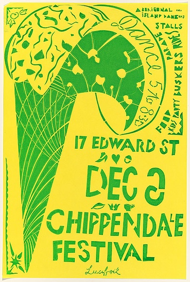 Artist: b'Gee, Angela.' | Title: b'Chippendale Festival.' | Date: 1980 | Technique: b'screenprint, printed in colour, from one stencil' | Copyright: b'Courtesy of Angela Gee'
