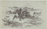 Artist: b'GILL, S.T.' | Title: b'Native sneaking emu.' | Date: 1855-56 | Technique: b'lithograph, printed in black ink, from one stone'