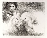 Artist: BOYD, Arthur | Title: St Clare showing her shaven head to her family. | Date: (1965) | Technique: lithograph, printed in black ink, from one plate | Copyright: Reproduced with permission of Bundanon Trust