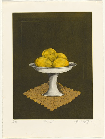 Artist: b'GRIFFITH, Pamela' | Title: b'Lemons' | Date: 1982 | Technique: b'etching, aquatint, soft ground printed in colour from two zinc plates, on' | Copyright: b'\xc2\xa9 Pamela Griffith'