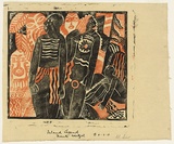 Artist: b'Weitzel, Frank.' | Title: b'Island legend' | Date: c.1930 | Technique: b'linocut, printed in colour, from two blocks (black and warm reddish bown inks)'