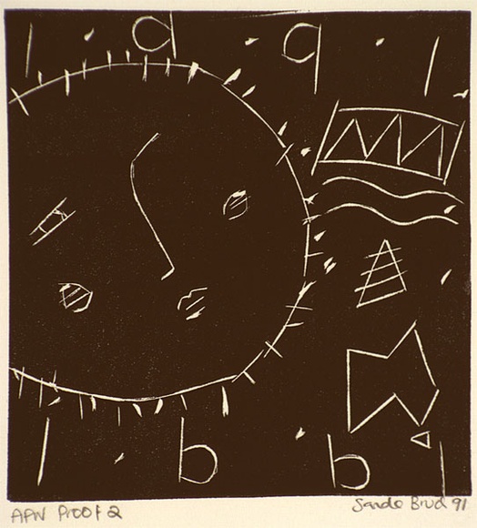 Artist: b'Bruch, Sandy.' | Title: b'New year card (1991)' | Date: 1991, January | Technique: b'linocut, printed in black ink, from one block'