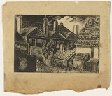 Artist: b'Bell, George..' | Title: b'(Houses).' | Technique: b'linocut, printed in black ink, from one block'