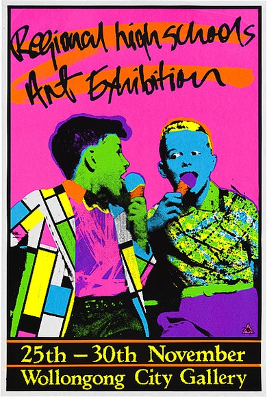 Artist: b'REDBACK GRAPHIX' | Title: b'Regional High Schools Art Exhibition.' | Date: 1985 | Technique: b'screenprint, printed in colour, from four stencils' | Copyright: b'\xc2\xa9 Michael Callaghan'