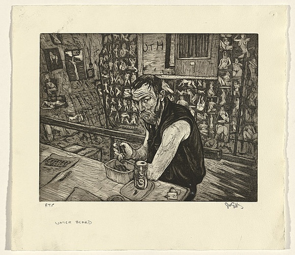 Artist: b'Gittoes, George.' | Title: b'Larry' | Date: 1991 | Technique: b'etching, printed in black ink, from one plate'