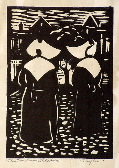 Artist: b'Taylor, John H.' | Title: b'The two nuns, Chartres' | Date: 1952 | Technique: b'linocut, printed in black ink, from one block'