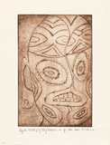 Artist: Pokana, Ula Melo. | Title: Maske [Mask] | Date: 1972 | Technique: etching, printed in brown ink, from one plate