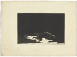 Artist: b'SELLBACH, Udo' | Title: b'(Figure and shadow sprawled on ground)' | Technique: b'etching, aquatint printed in black'