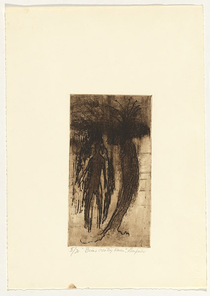 Artist: b'Lempriere, Helen' | Title: b'Bimi creating woman' | Date: 1960s | Technique: b'etching and aquatint, printed in black ink, from one plate'
