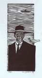 Artist: b'JABBAR, Ali' | Title: b'not titled [man with bird on shoulder]' | Date: 1989 | Technique: b'linocut, printed in black ink, from one block'