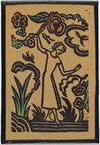 Artist: O'Connell, Ella. | Title: not titled [young woman in garden]. | Date: 1930 | Technique: linocut, printed in black ink, from one block