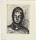 Artist: MADDOCK, Bea | Title: Self-portrait, Slade | Date: 1960 | Technique: drypoint, printed in black ink, from one copper plate