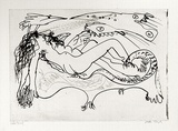 Artist: b'BOYD, Arthur' | Title: b'Reclining nude with aeroplane.' | Date: (1968-69) | Technique: b'etching, printed in black ink, from one plate' | Copyright: b'Reproduced with permission of Bundanon Trust'