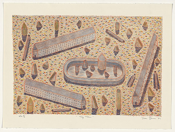 Artist: b'Bowen, Dean.' | Title: b'Toy town' | Date: 1989 | Technique: b'lithograph, printed in colour, from multiple stones'