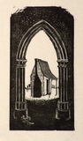 Artist: b'OGILVIE, Helen' | Title: b'(Hut in arch)' | Technique: b'wood-engraving, printed in black ink, from one block'