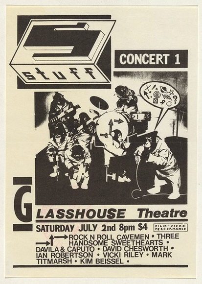 Artist: b'MUSIC PERFORMANCE COLLECTIVE' | Title: b'Concert invitation: Stuff concert 1, Glasshouse theatre' | Date: 1983 | Technique: b'letterpress'