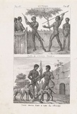Artist: Antonelli, Giuseppe. | Title: Duello de selvaggi Olandesi. [Duel of the (New) Holland savages].  Carne umana data a cani da selvaggi. [Human flesh given to dogs by savages] | Date: 1841 | Technique: lithograph, printed in black ink from two stones
