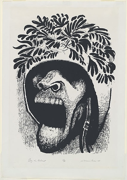 Artist: Counihan, Noel. | Title: Boy in helmet. | Date: 1968 | Technique: screenprint, printed in black ink, from one photo-stencil
