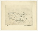 Artist: b'WILLIAMS, Fred' | Title: b'Mad pianist' | Date: 1955-56 | Technique: b'etching and engraving, printed in black ink, from one copper plate' | Copyright: b'\xc2\xa9 Fred Williams Estate'