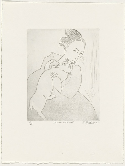 Artist: b'Dickerson, Robert.' | Title: b'Geisha with cat.' | Date: 1997 | Technique: b'etching and aquatint, printed in black ink, from one zinc plate'