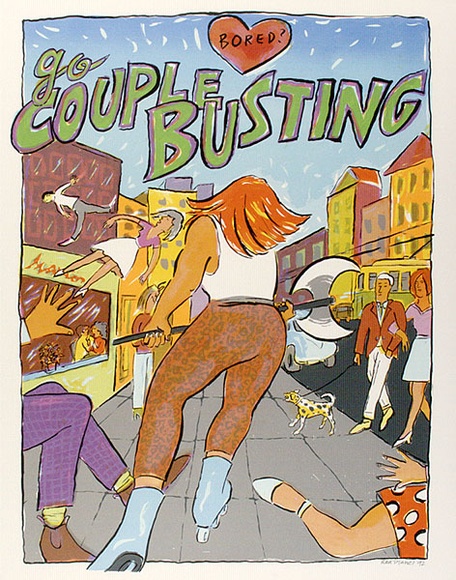 Artist: b'Red Planet Posters.' | Title: b'Couple Busting' | Date: 1992 | Technique: b'screenprint, printed in colour, from multiple stencils'